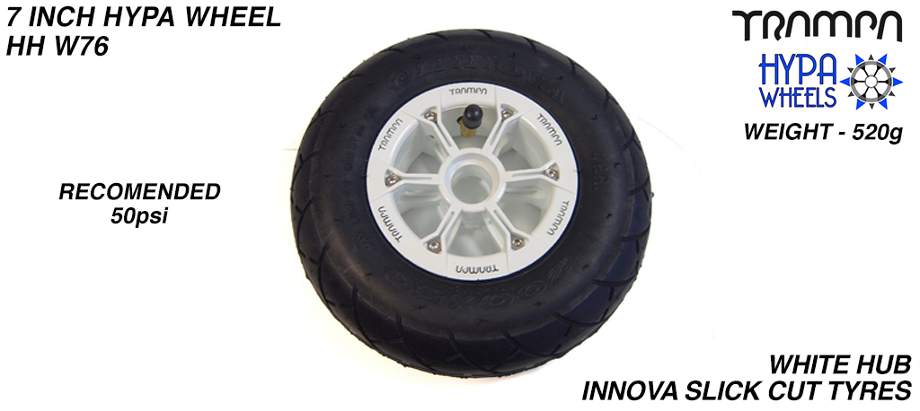 8 Inch Wheel - White with Black logo Hypa Hub with Black INNOVA KK Slickcut 8 Inch Tyre