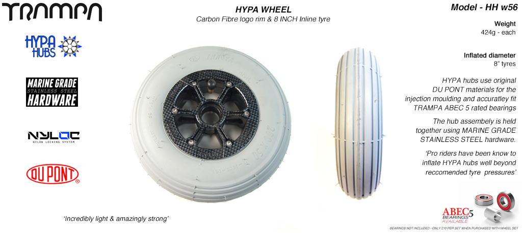 8 Inch Wheel - Carbon Fibre print Hypa Hub with Grey INNOVA Inline 8 Inch Tyre
