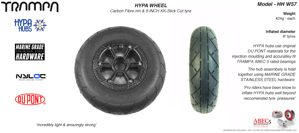 8 Inch Wheel - Carbon Fibre Print Hypa Hub with Black INNOVA KK Slickcut 8 Inch Tyre