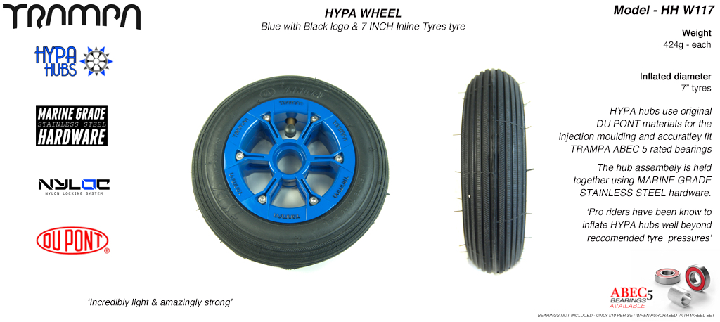 7 Inch Wheel - Blue Gloss with Black Logo Hypa hub & Black Inline 7 inch Tyre
