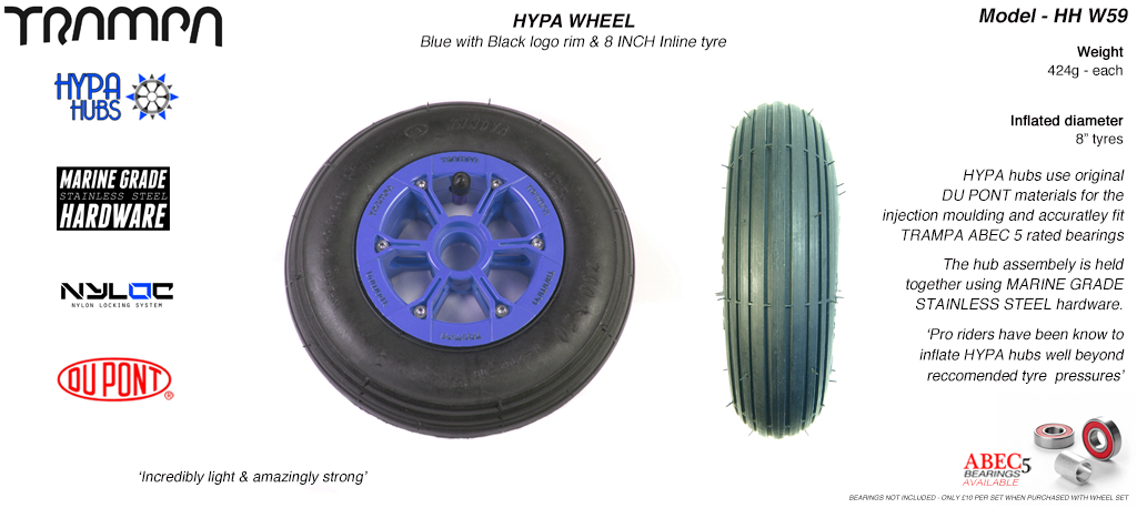 8 Inch Wheel - Blue with Black logo Hypa Hub with Black Inline 8 Inch Tyre