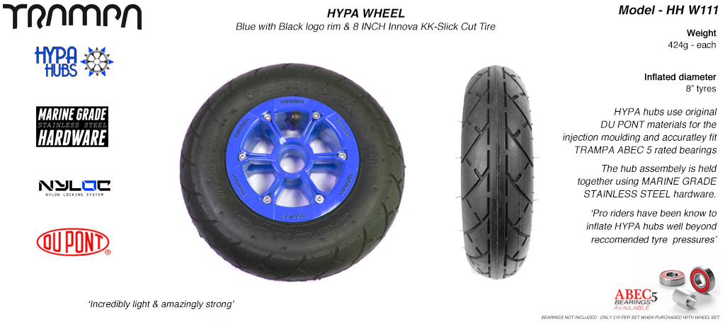 8 Inch Wheel - Blue with Black logo Hypa Hub Black INNOVA KK Slickcut 8 Inch Tyre