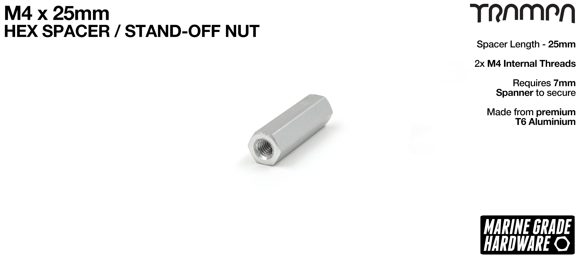 M4 x 25mm Threaded Spacer Nut stand off - Aluminum