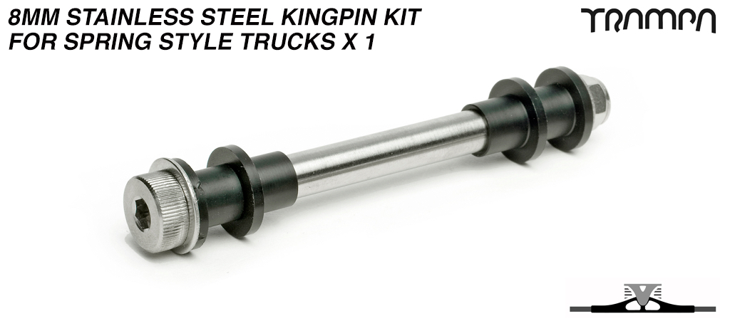 8mm Stainless Steel Kingpin kit for Spring style Trucks x 1