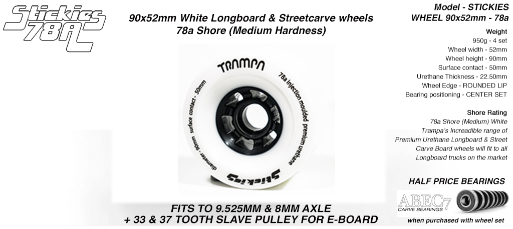 STICKIES Longboard & Street Carver Wheel Super High Rebound 90 x 52mm 78a REGULAR WHITE