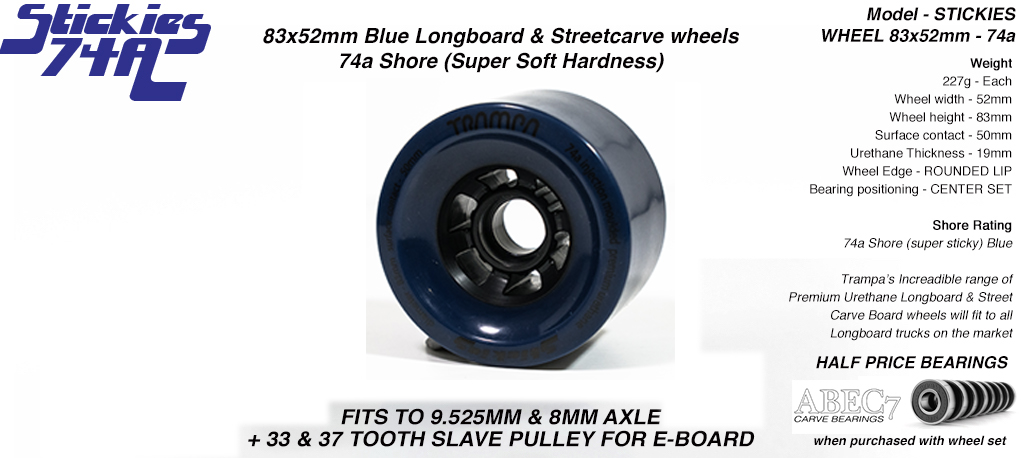 STICKIES Longboard & Street Carver Wheel Super High Rebound 83 x 52mm 74a SUPER STICKY BLUE