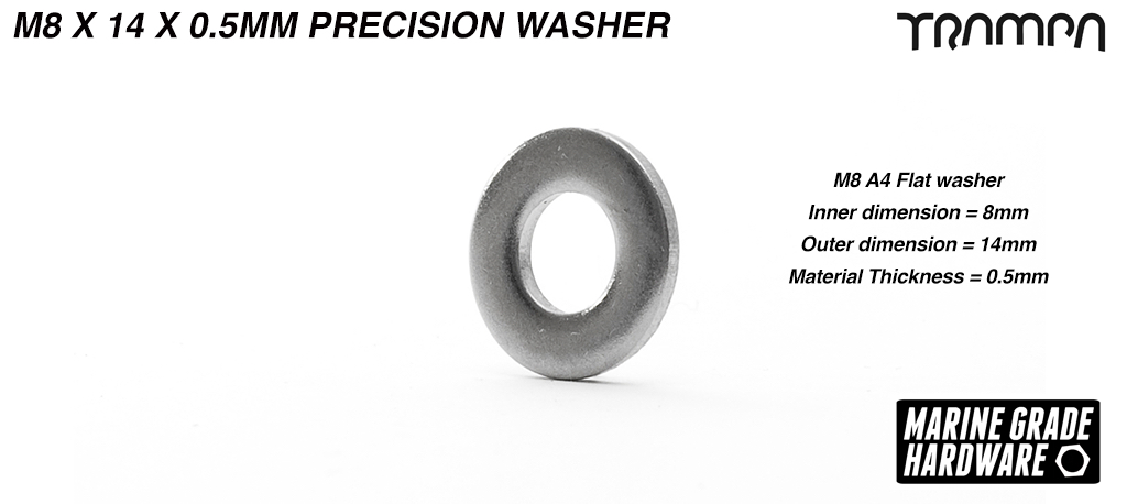 8 x 14 x 0.5mm Precision Shim Washer Marine Grade Stainless steel Used to take up any tolerance when mounting to motor to the motor shaft