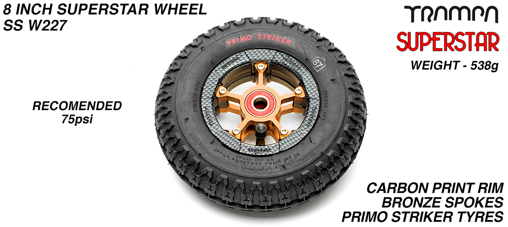 Superstar 8 Inch Wheel - Carbon Superstar Rim Bronze Anodised Spokes & Primo Striker 8 Inch Tyre