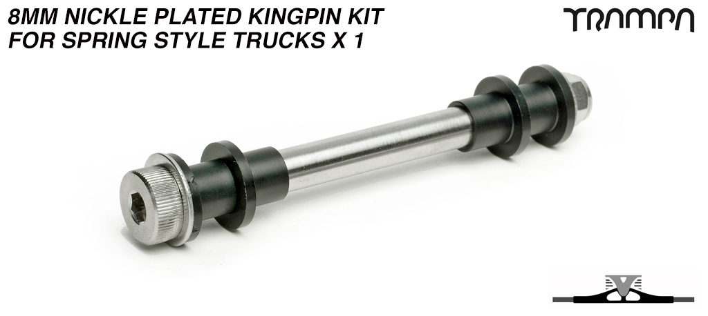 8mm Nickle Plated Kingpin kit for Spring style Trucks x 1