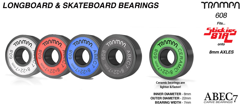 8mm x 22mm x 7mm Rubber Seal Longboard Skateboard Bearings compatible with Inline Seba Derby Roller Skate Wheels Black A+Selected 16 Pieces ABEC 11 608 Skate Bearings