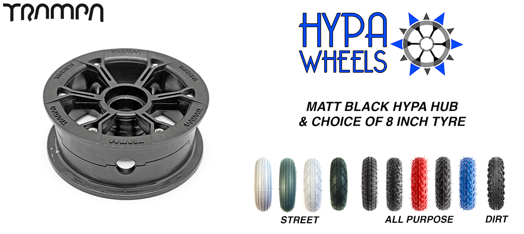 Matt Black Hypa hub & Custom 8 inch Tyre for Electric Decks