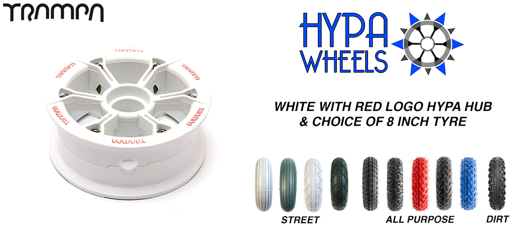 Gloss White with RED Logos Hypa hub & Custom Tyre