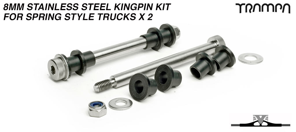 8mm Stainless Steel Kingpin re-fresh kit for Spring style Trucks x 2