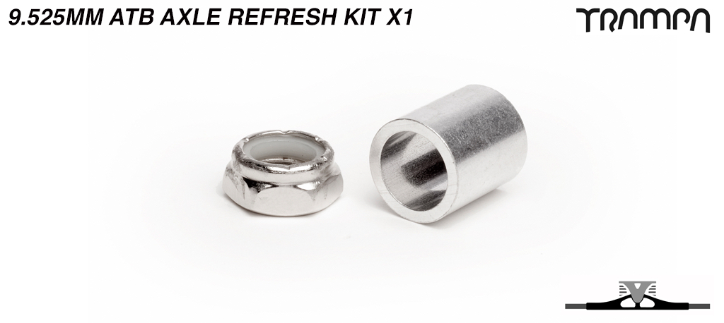 9.525mm ATB Axle re-fresh kit - 1x 3/8ths Stainless Steel Half nut with Nylock & 1x 9.525mm Wheel support spacer