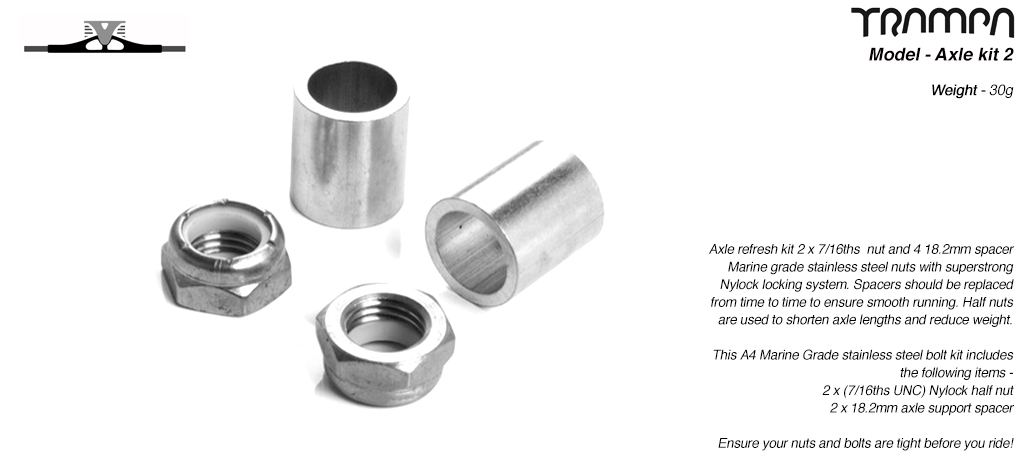 12mm ATB Axle re-fresh kit - 2x 7/16ths Stainless Steel Half nut with Nylock & 2x 12mm Wheel support spacer 