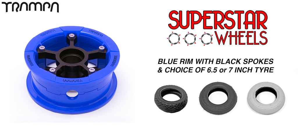 Superstar 7 Inch Wheels - BLUE Gloss rim BLACK spoke Custom Tyre 7 Inch Wheel