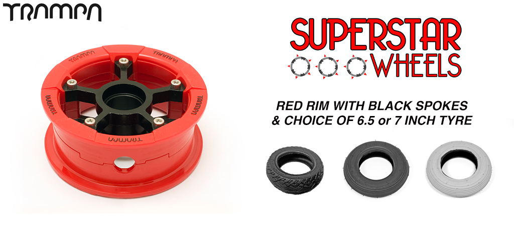 Superstar 7 Inch Wheels - RED Gloss rim BLACK spoke & Custom 7 Inch tyre - 7 Inch Wheel