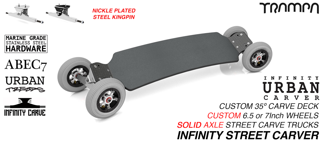 INFINITY URBAN Carveboard with 9.525mm SOLID Steel axles on 6 or 7 Inch Inch pneumatic Wheels