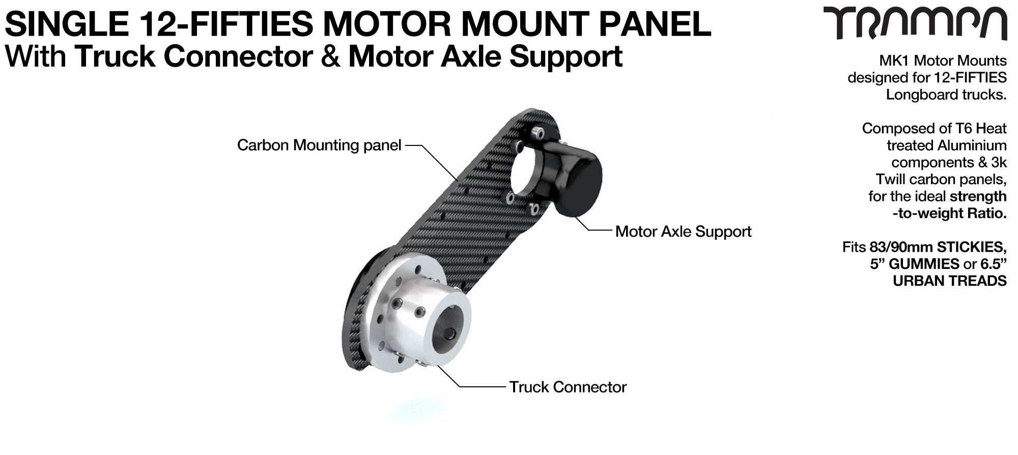 Original 12Fifties Truck Motor Mount Connector & Carbon Panel with Motor Axle support - SINGLE