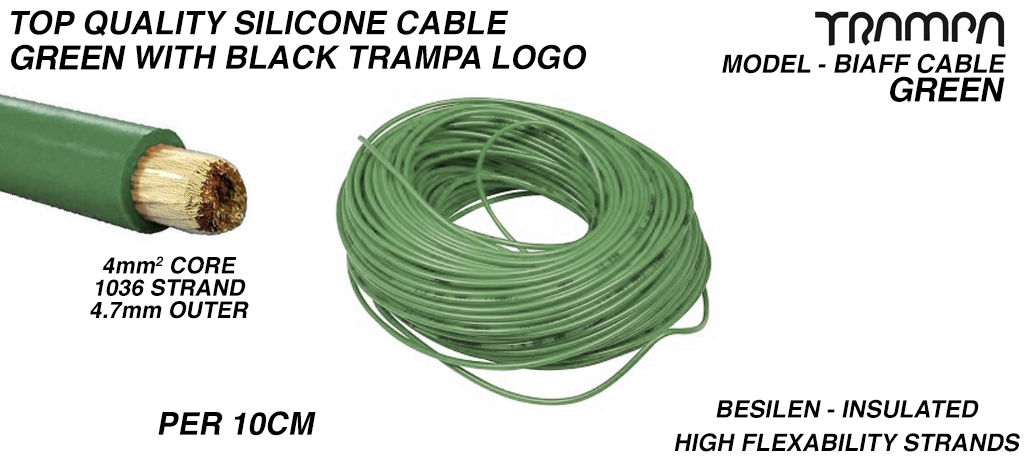 4mm GREEN Silicon Cable with BLACK TRAMPA logo 4mm Core Top Quality BIAFF electrical Cable price per 10cm 