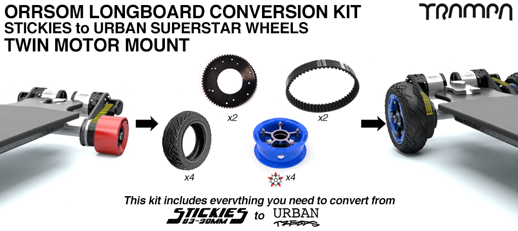 Stickies to Urban Treads Orrsom Conversion kit - 4x wheels for TWIN Motor 