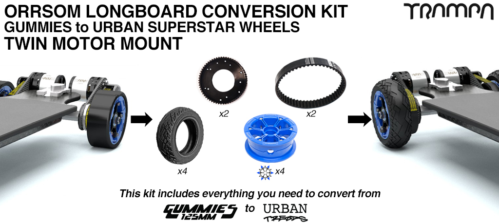 Gummies to Urban Treads Orrsom Conversion kit with 4x wheels for TWIN Motor 