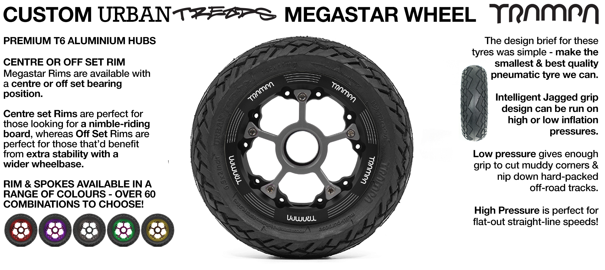 CENTER-SET MEGASTAR 8 Hub with the amazing Low Profile 6.5 Inch URBAN Treads Tyres 