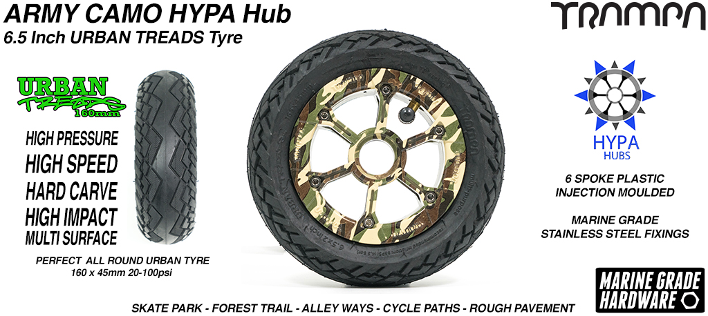 Army Camo HYPA Hub with Low Profile 6.5 Inch URBAN Treads Tyres 
