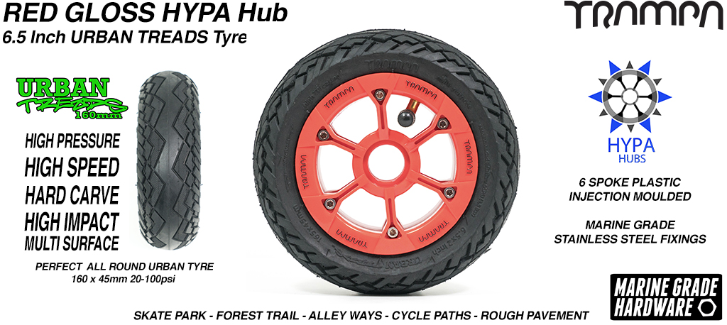 Red Gloss Black Logo HYPA Hub with Low Profile 6.5 Inch URBAN Treads Tyres