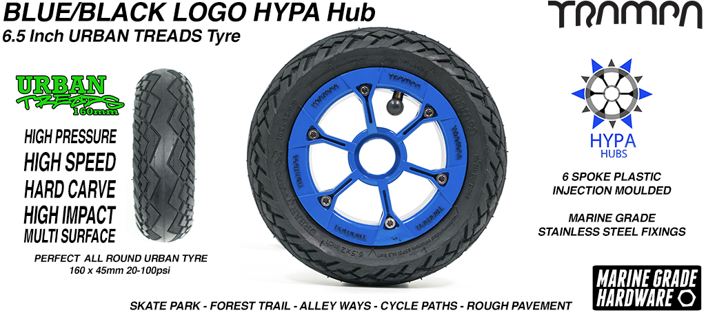 Blue Gloss Black Logo HYPA Hub with Low Profile 6.5 Inch URBAN Treads Tyres