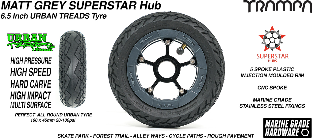Superstar 6.5 inch wheel - Matt Grey SUPERSTAR Rim with Low Profile 6.5 Inch URBAN Treads Tyres