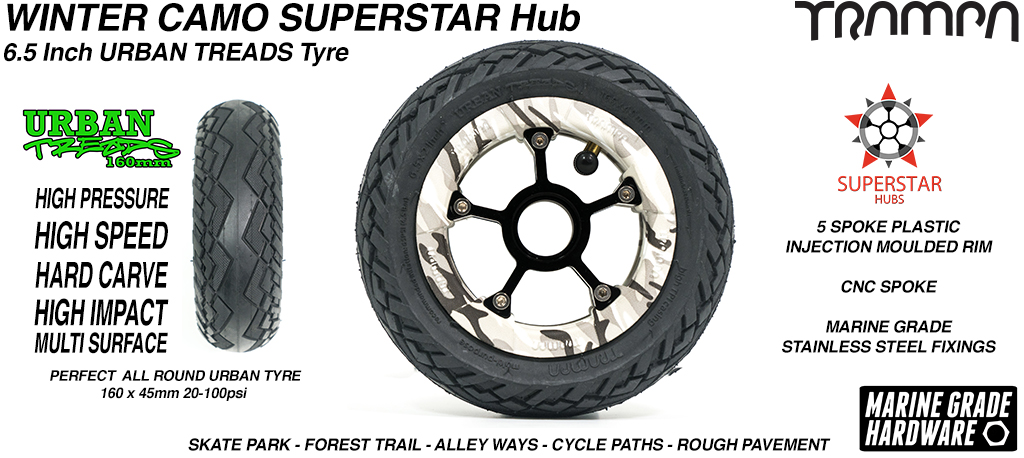 Superstar 6.5 inch wheel - Winter Camo SUPERSTAR Rim with Low Profile 6.5 Inch URBAN Treads Tyres  