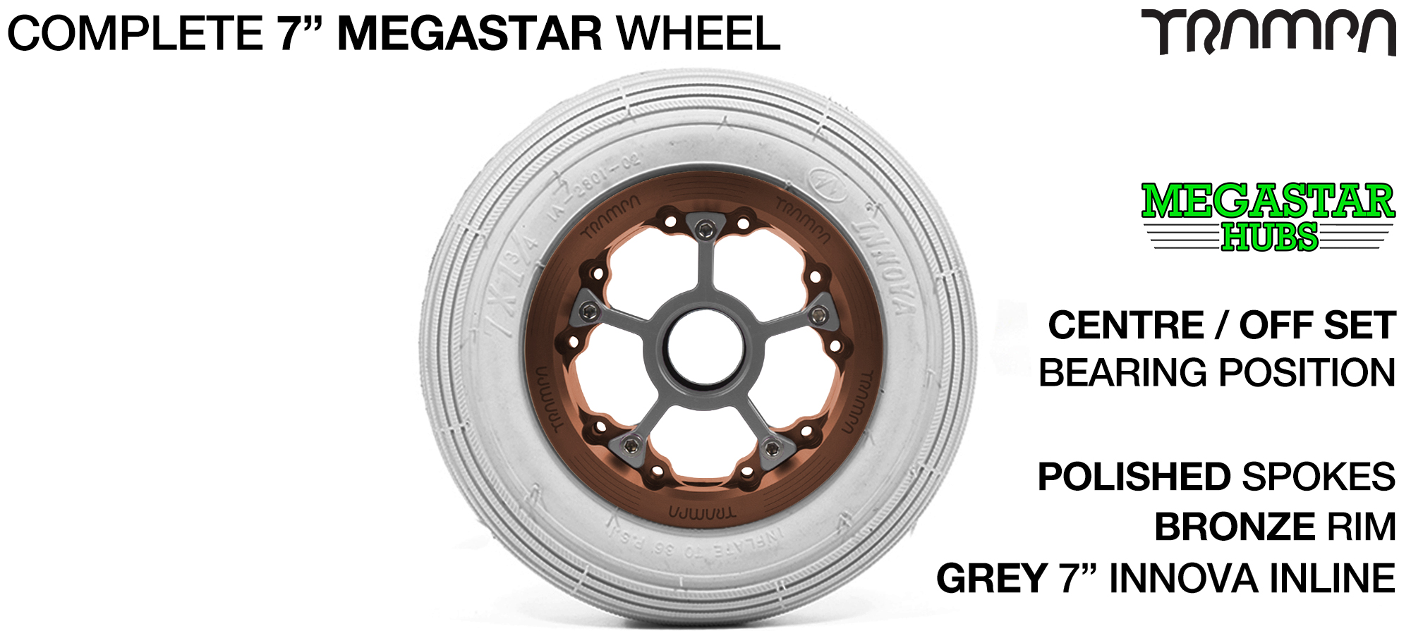 BRONZE MEGASTAR Rims with POLISHED Spokes & 7 Inch Tyres