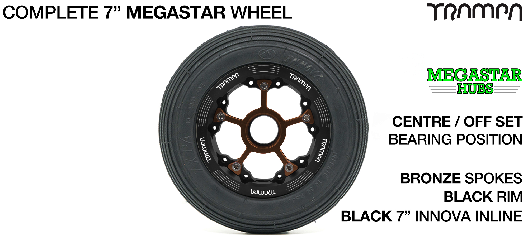 BLACK MEGASTAR Rims with BRONZE Spokes & 7 Inch Tyres
