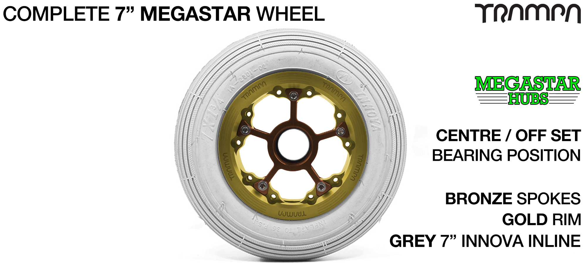 GOLD MEGASTAR Rims with BRONZE Spokes & 7 Inch Tyres