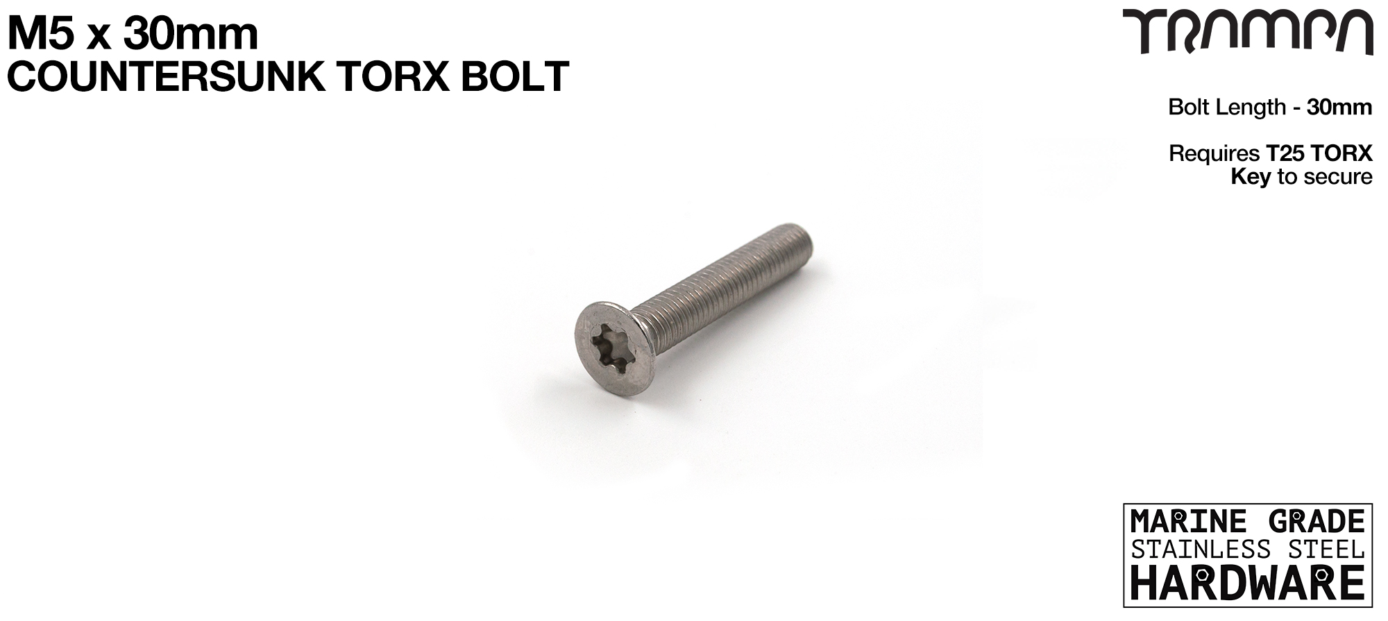 M5 x 30mm TORX Countersunk Bolt Stainless Steel