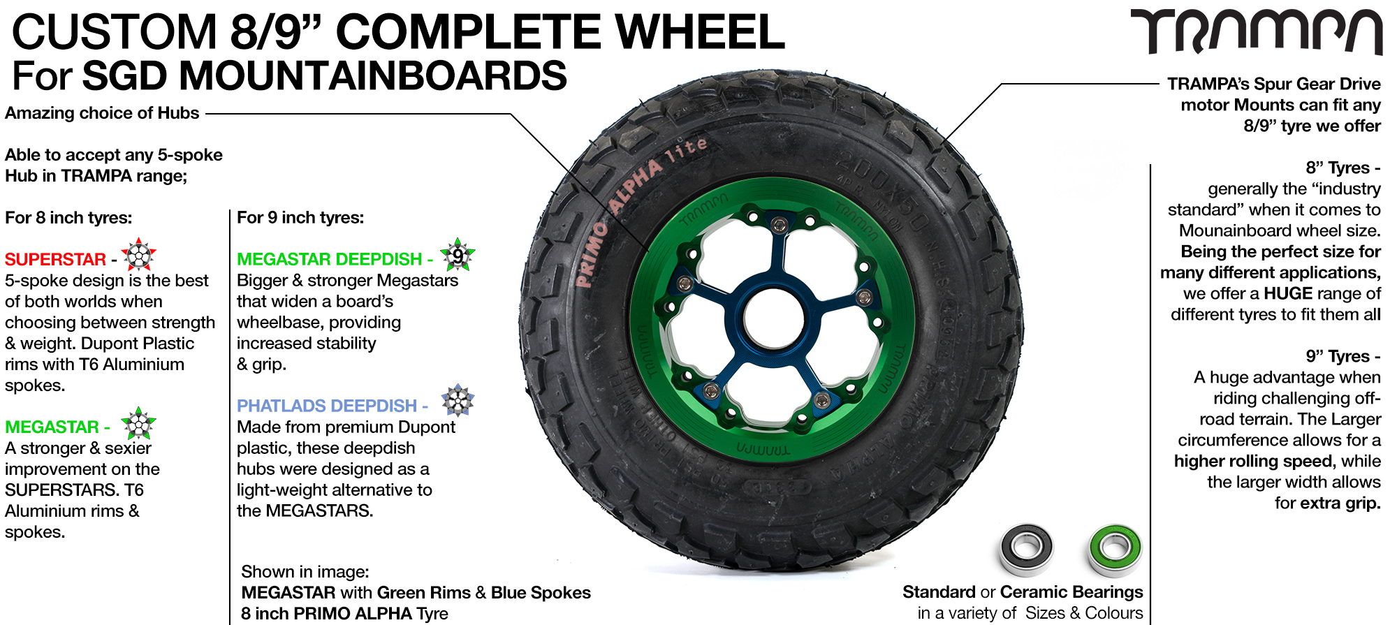 Build your own Custom TRAMPA Wheel - SUPERSTAR, 8 Inch MEGASTAR, 9 Inch PRIMO or 9 INCH DEEP DISH MEGASTAR Wheels! Awesome selection for on & off road! Amazing!!
