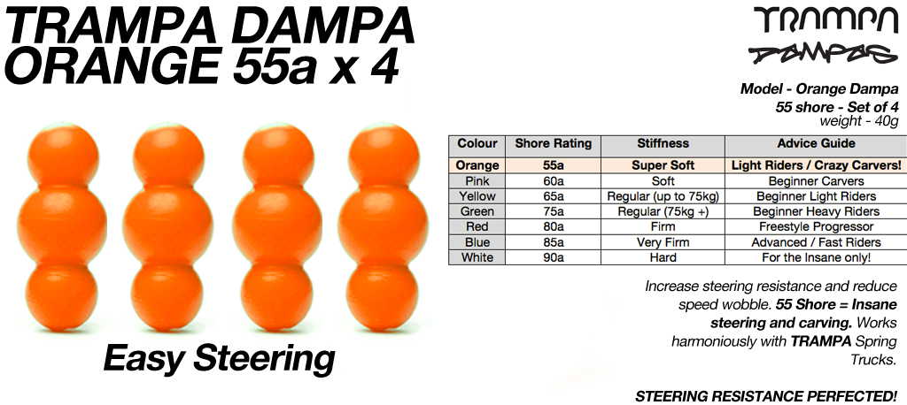 ORANGE TRAMPA Dampa's 55a Shore set of 4 Super-Duper soft