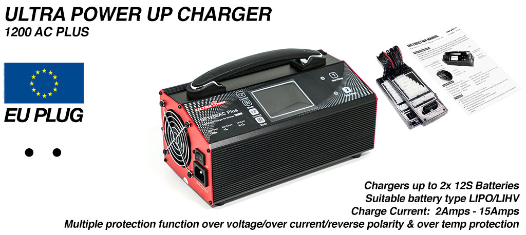ULTRA POWER Charger 2x 600W, 15A, 12s Charger - UP1200AC PLUS - COMES Supplied with EURO wall PLUG