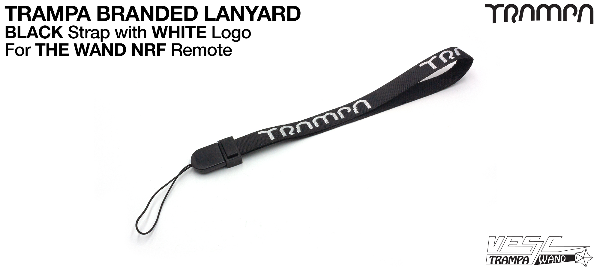 WAND - Lanyard / Wrist Strap - BLACK Strap with WHITE Logo