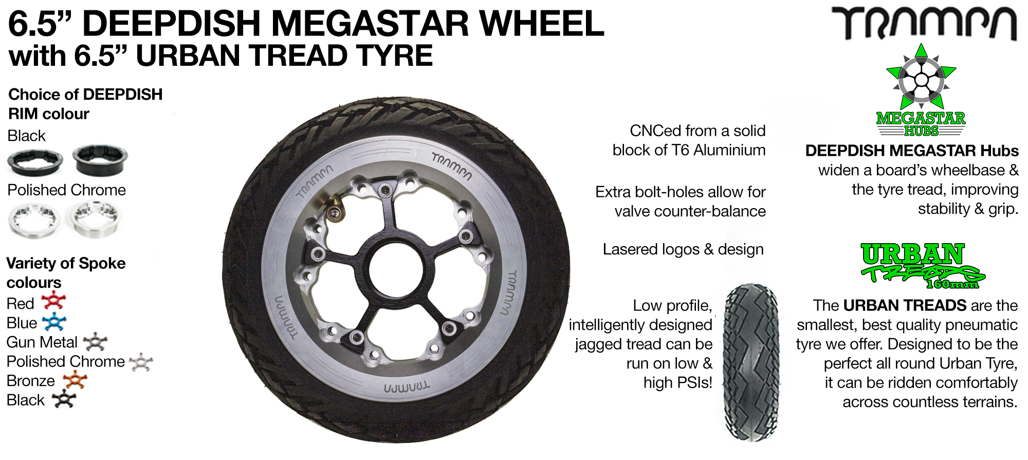 OFF-SET MEGASTAR Hub with Low Profile 6.5 Inch URBAN Treads Tyres