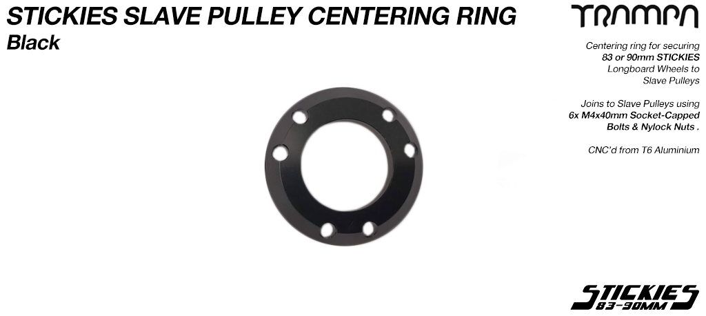 BLACK Aluminium Centring Ring to Pulley Wheel for connecting 33 & 37 tooth pulleys to 83 & 90mm Longboard Wheels 
