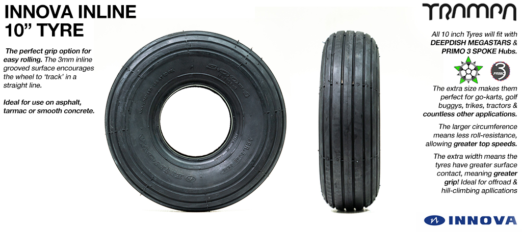 INNOVA INLINE 10 Inch Tyre - Suitable for Golf Buggies, Karts, Trikes etc 4x 3x 10 Fits 4 inch Rims only