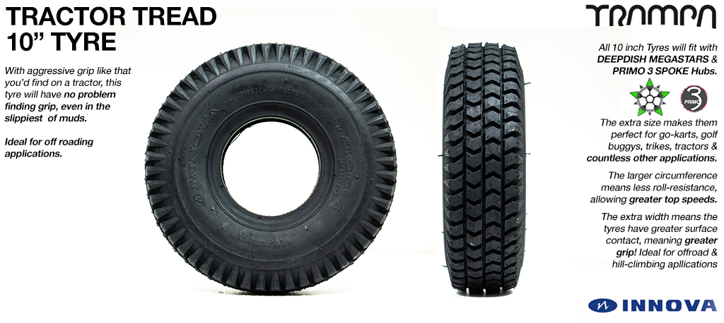 INNOVA TRACTOR Tread 10 Inch Tyre - Suitable for Golf Buggies, Karts, Trikes etc 4x 3x 10 Fits 4 inch Rims only