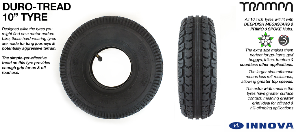 INNOVA DURO TREAD 10 Inch Tyre - Suitable for Golf Buggies, Karts, Trikes etc 4x 3x 10 Fits 4 inch Rims only