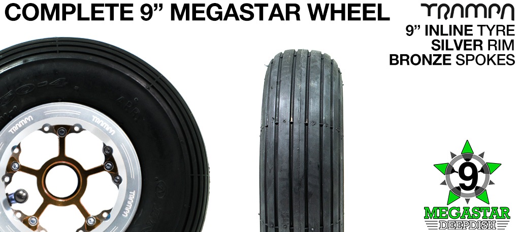 SILVER 9 inch Deep-Dish MEGASTARS Rim with BRONZE Spokes & 9 Inch INLINE Tyres 