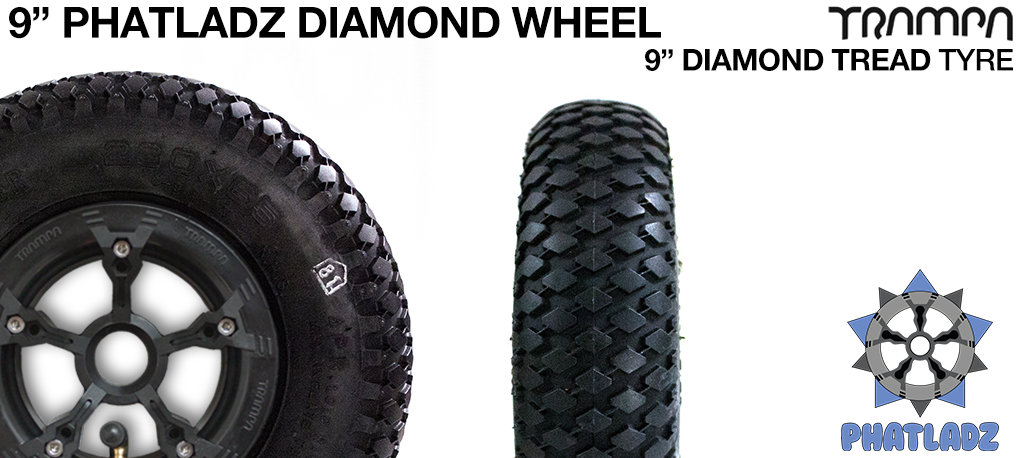 BLACK PHATLADZ Deepdish hub with 9 Inch INNOVA DIAMOND Tread Tyre
