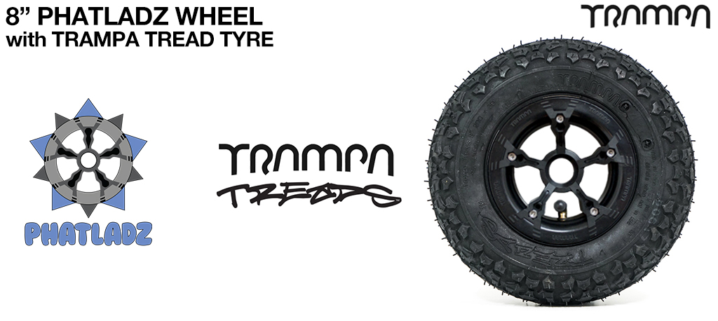BLACK PHATLADZ Deepdish hub with 8 Inch TRAMPA TREADS 8 Inch Tyre