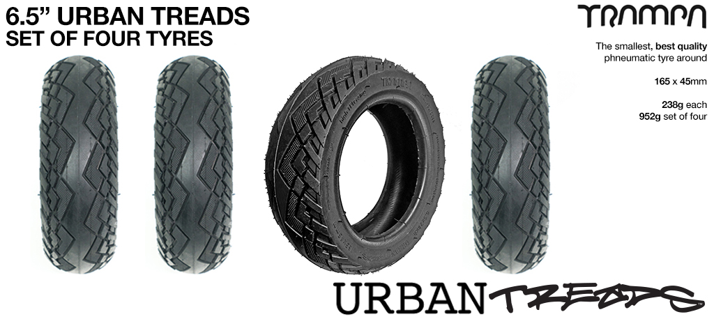 URBAN TREADS 6 Inch Tires measure 3.75x 1.75x 6.5 Inch or 165x 50mm with 3.75 inch Rim & fits all 3.75 inch Hubs - Set of 4 BLACK