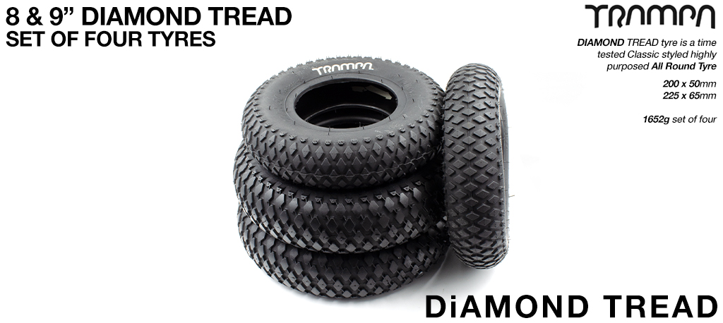 INNOVA DIAMOND TREAD Set off 4 Tyres - 8 & 9 Inch. Great for multi purpose CROSS style Performance